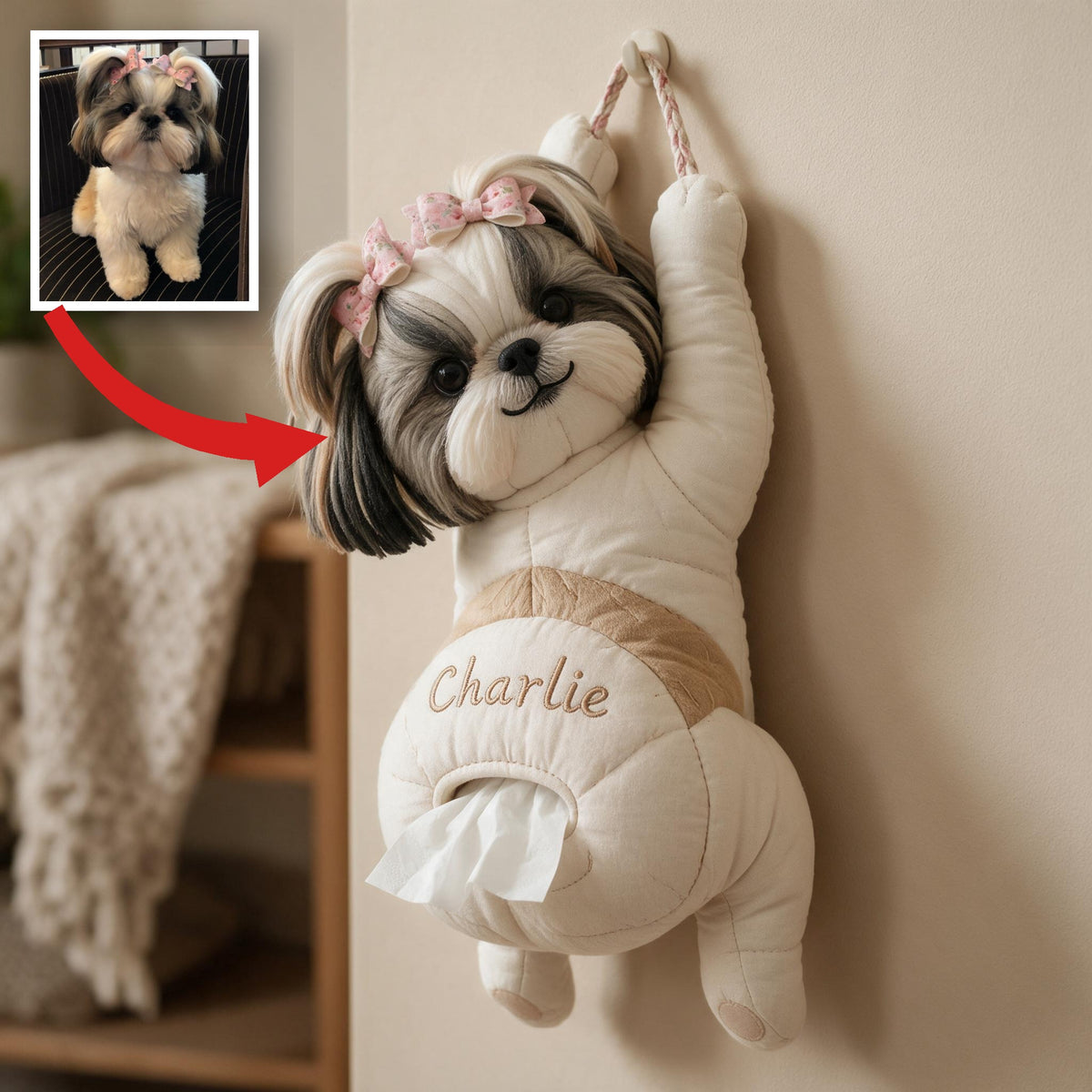 Personalized Fluffy Shih Tzu Pull-Out Organizer Cute Home Storage Gift