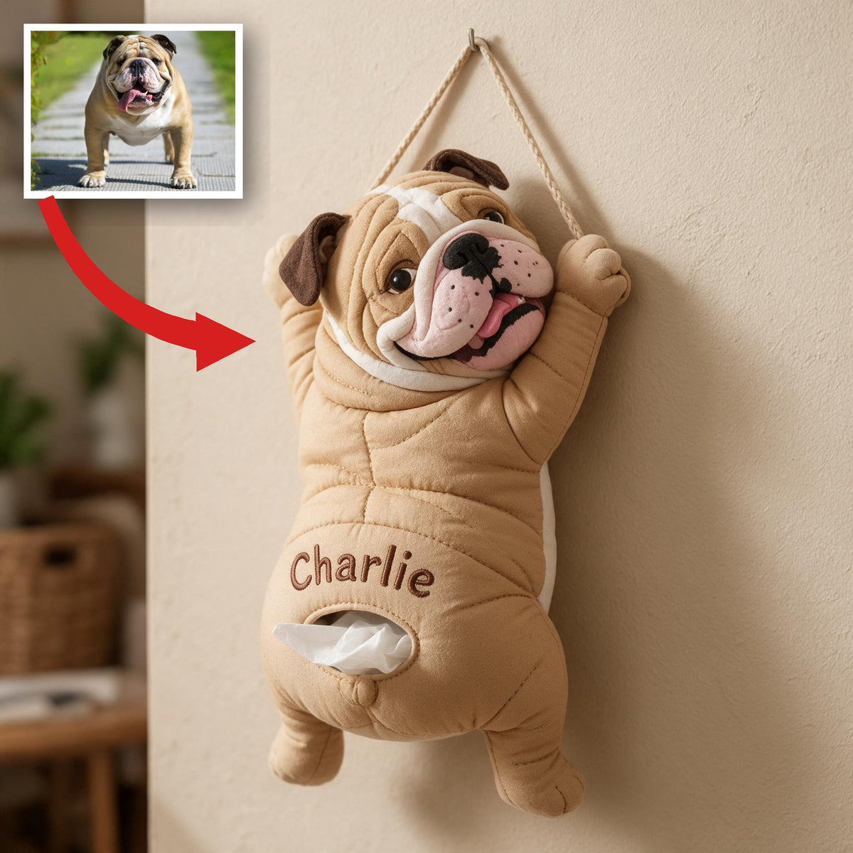 Personalized Fawn & White Adult Bulldog Pull-Out Organizer Home Storage