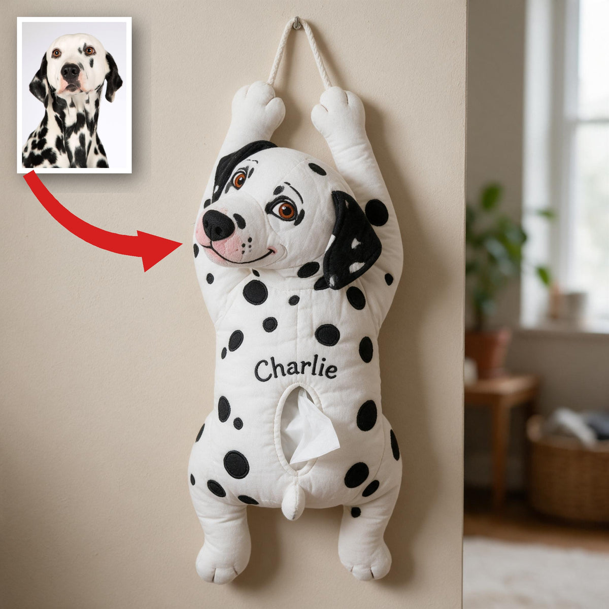 Personalized Black and White Spotted Dalmatian Pull-Out Organizer Hanging Storage