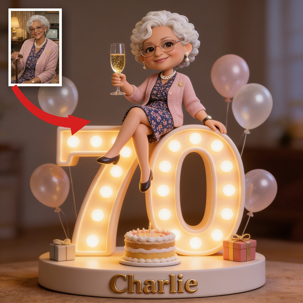 Personalized 70th Birthday Older Black Woman Custom Shaped Acrylic Plaque Keepsake Gift