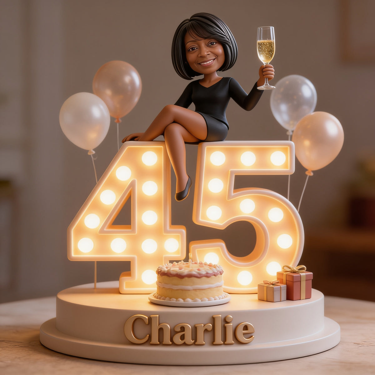 Personalized 45th Birthday Middle-Aged Black Woman Custom Shaped Acrylic Plaque
