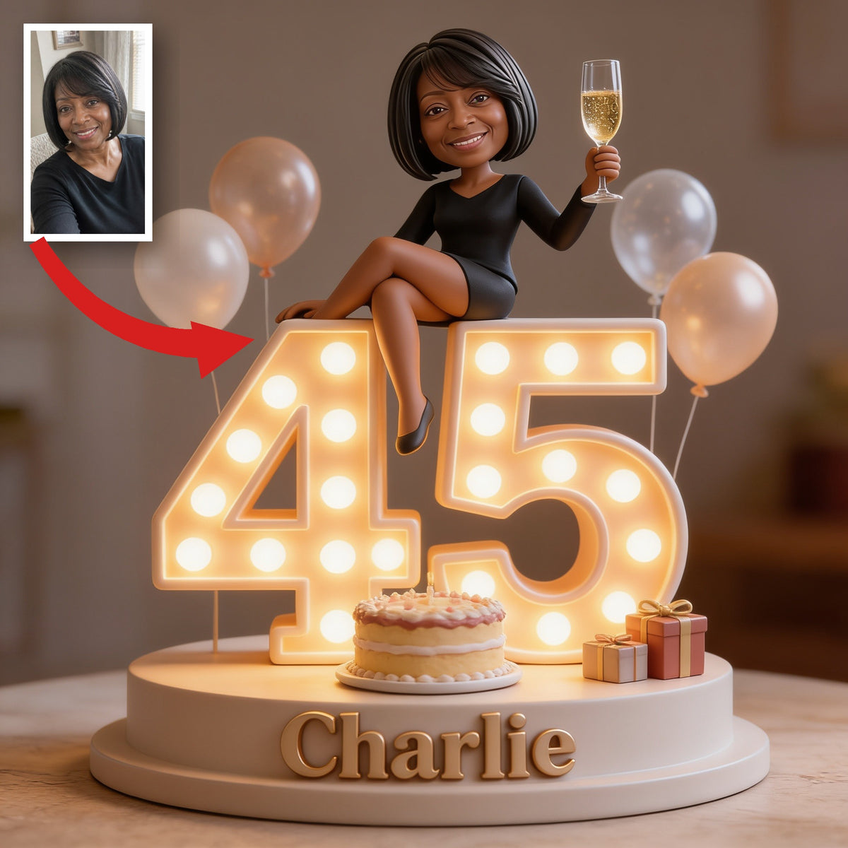 Personalized 45th Birthday Middle-Aged Black Woman Custom Shaped Acrylic Plaque