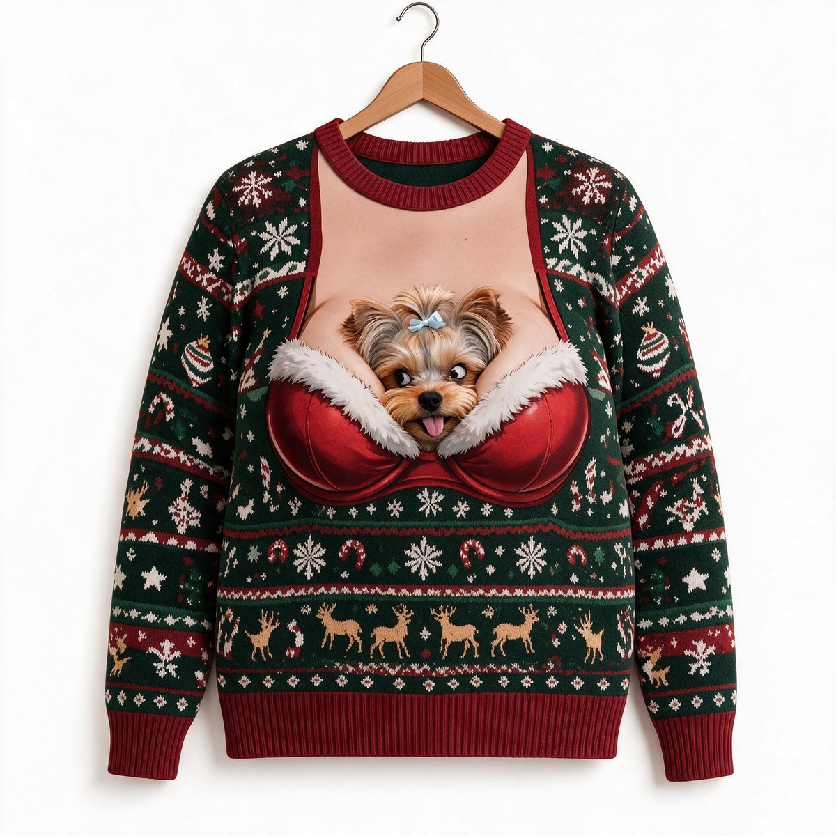 Custom Photo Christmas Yorkshire Terrier Funny Ugly Sweater Dog Lover Gift