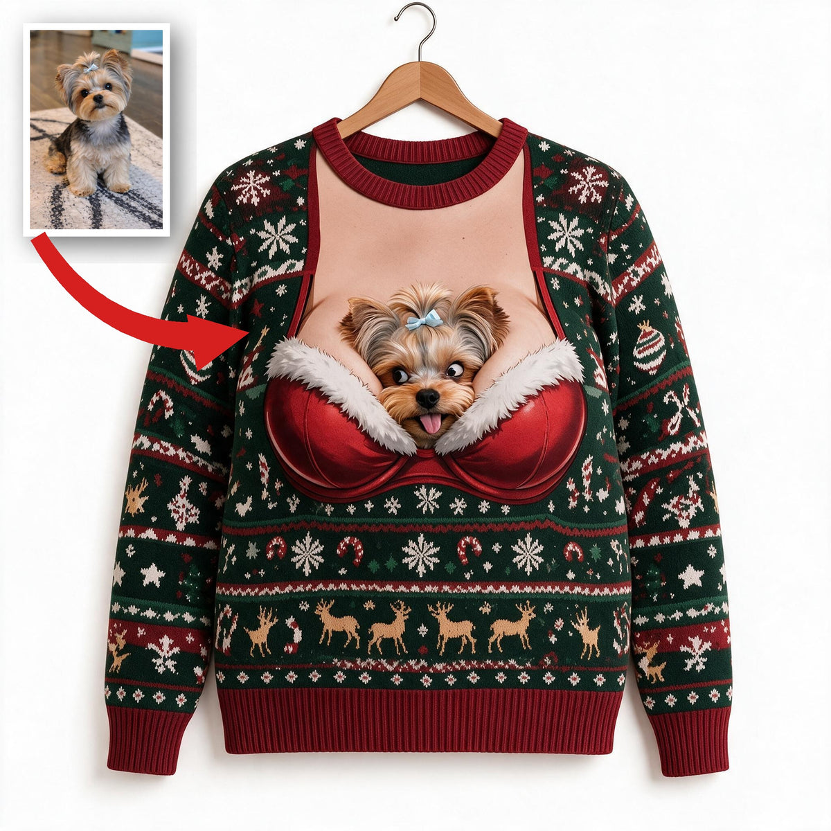 Custom Photo Christmas Yorkshire Terrier Funny Ugly Sweater Dog Lover Gift