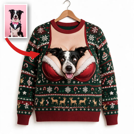 Custom Photo Christmas Funny Border Collie Ugly Sweater
