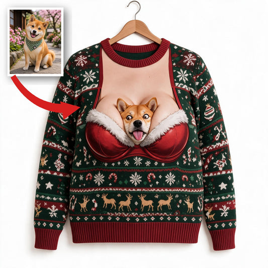 Custom Photo Christmas Adult Tan White Shiba Inu Ugly Sweater Funny Pet Holiday Apparel