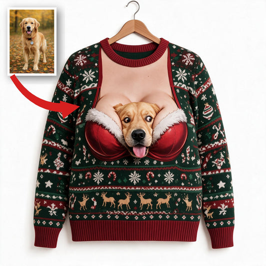 Custom Photo Christmas Adult Golden Retriever Funny Ugly Sweater