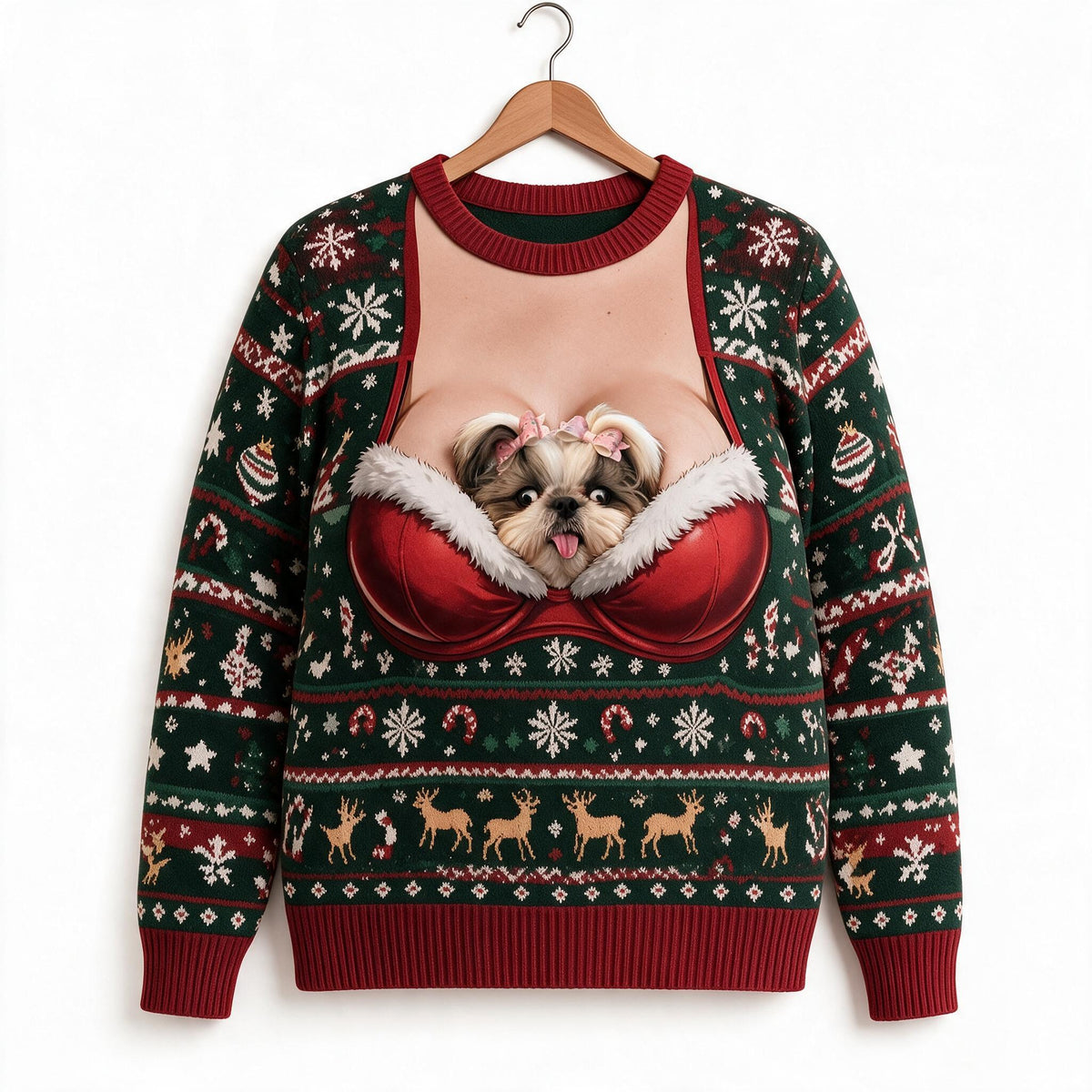 Custom Photo Christmas Fluffy Shih Tzu Ugly Sweater Funny Pet Gift