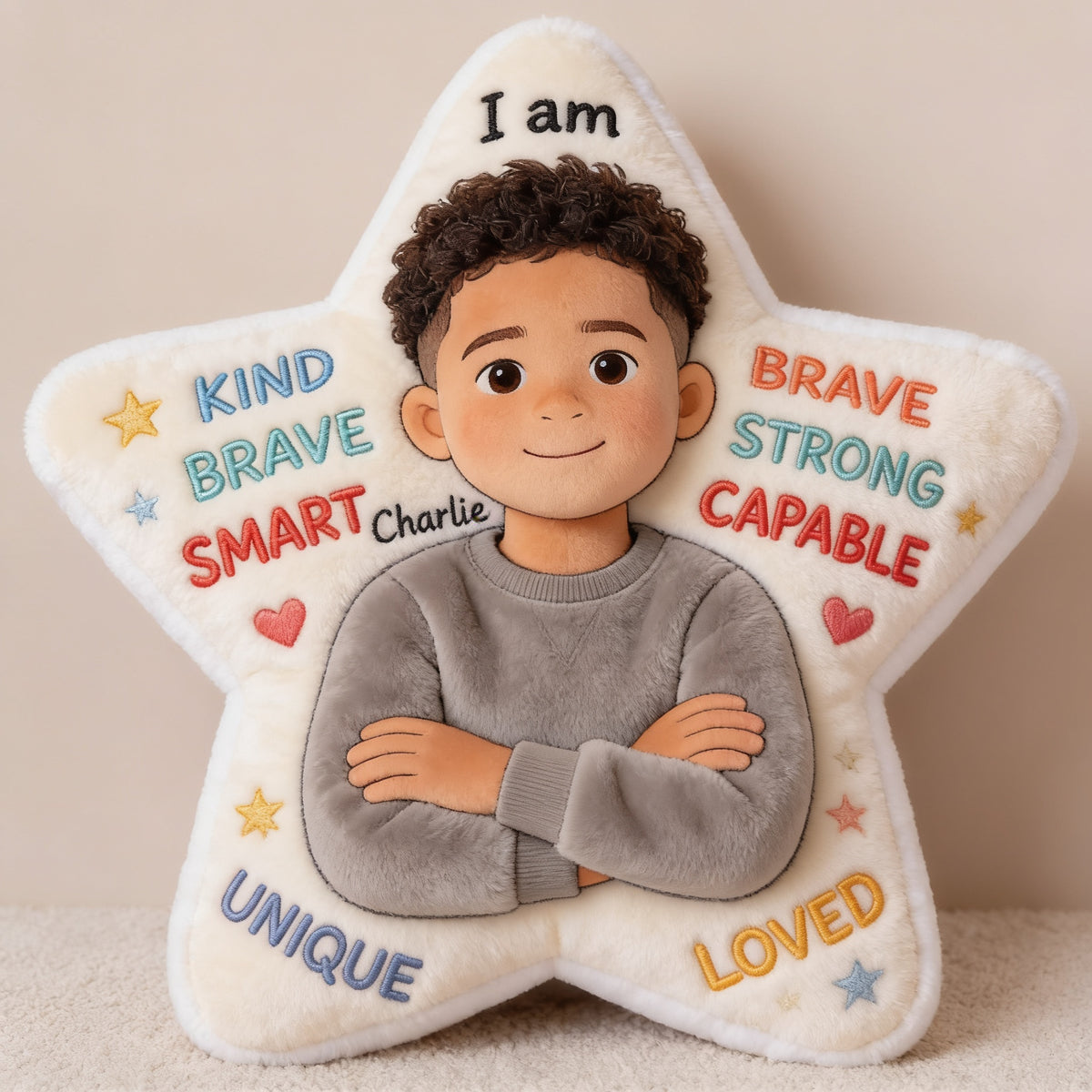 Personalized Black Little Boy Affirmation Star Pillow, Gift for Son Grandson Nephew