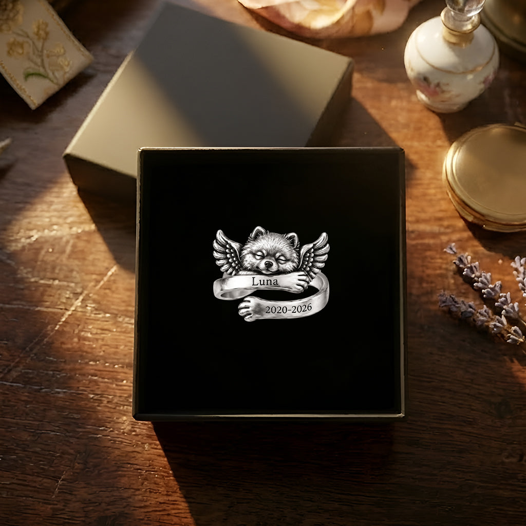 Personalized Tan and White Pembroke Welsh Corgi Memorial Adjustable Ring Keepsake