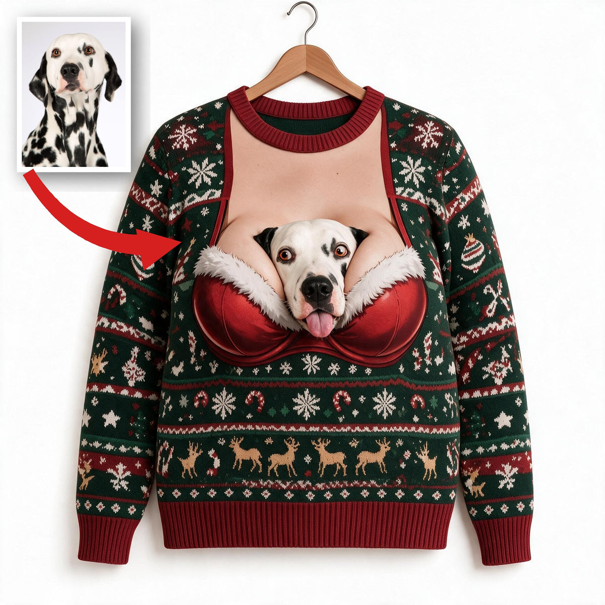 Custom Photo Christmas Spotted Dalmatian Ugly Sweater Funny Holiday Pet Gift