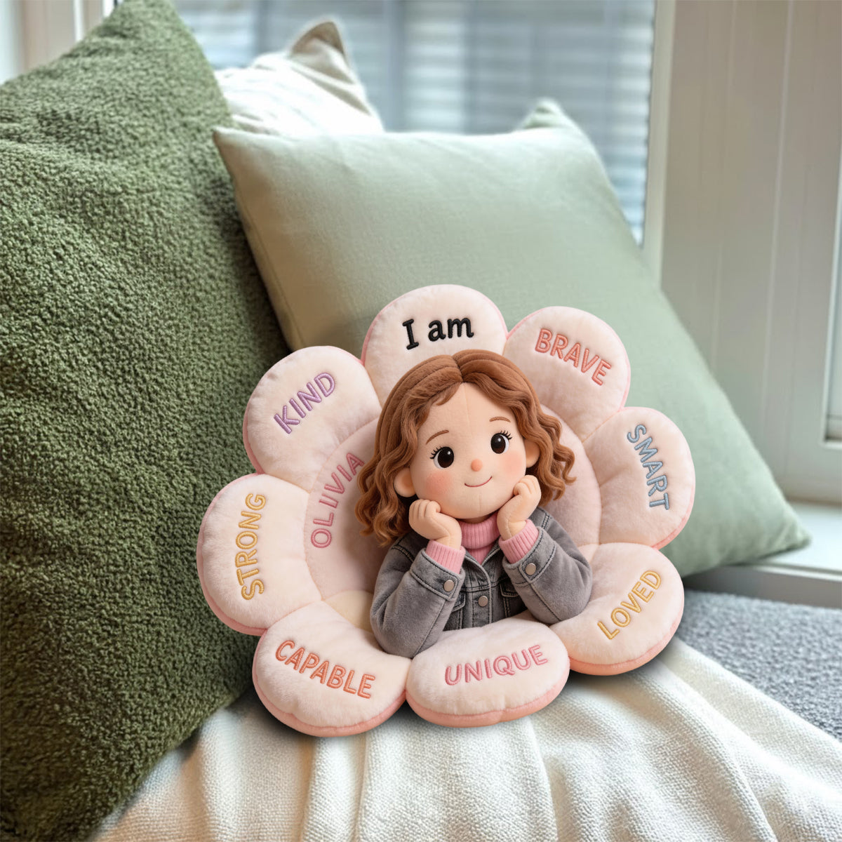 Personalized Little Girl Affirmation Faux Fur Shaped Pillow, Custom Gift for Daughter Granddaughter Niece