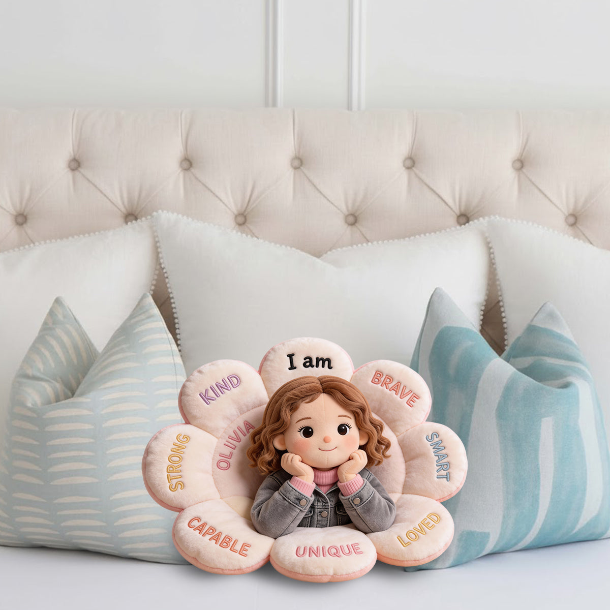 Personalized Little Girl Affirmation Faux Fur Shaped Pillow, Custom Gift for Daughter Granddaughter Niece