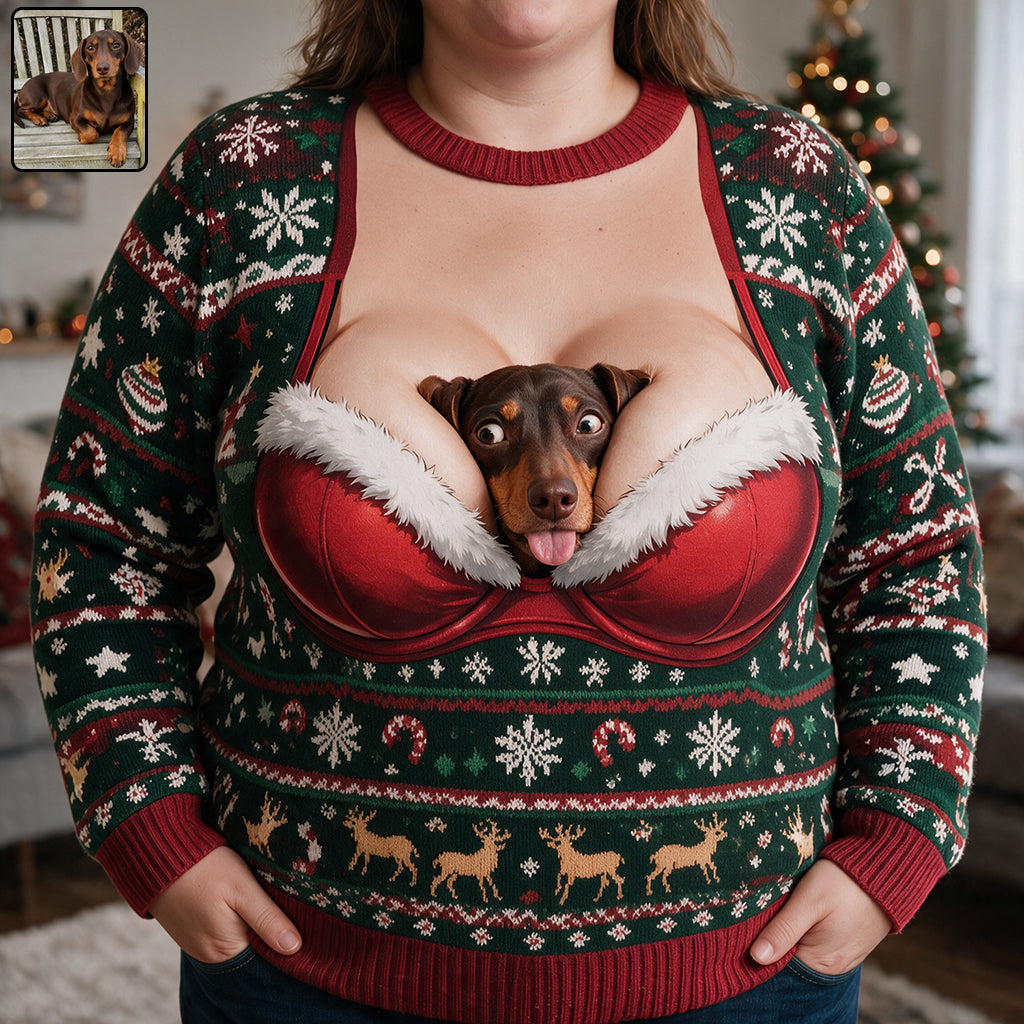Custom Photo Christmas Spotted Dalmatian Ugly Sweater Funny Holiday Pet Gift