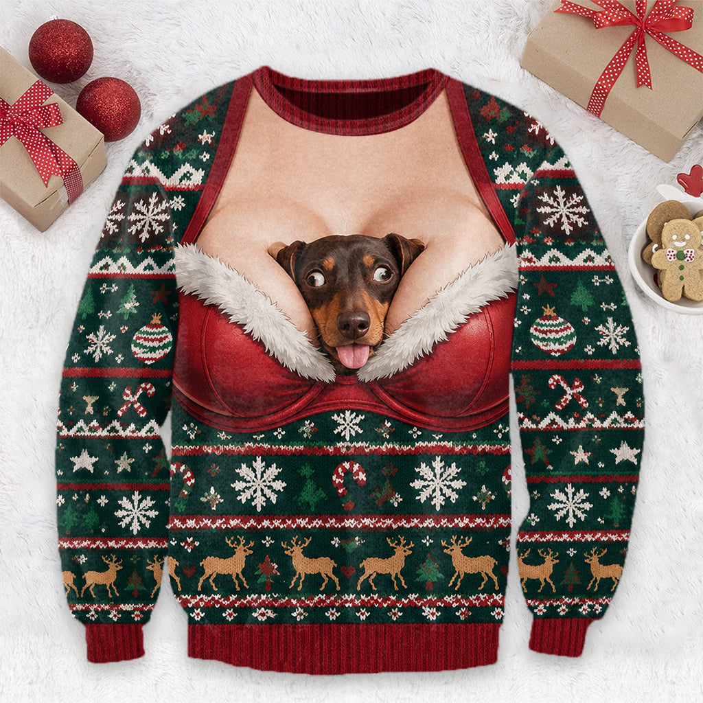 Custom Photo Christmas Tricolor Adult Beagle Funny Ugly Sweater