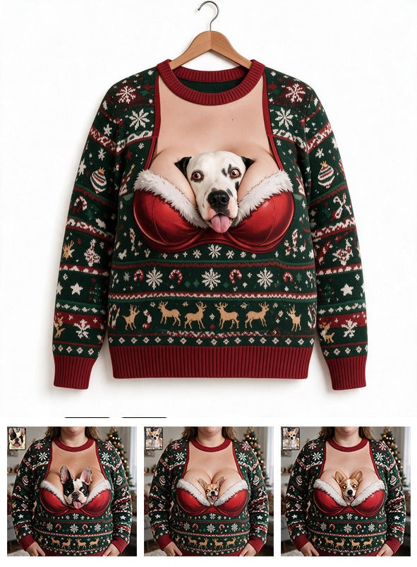 Custom Photo Christmas Spotted Dalmatian Ugly Sweater Funny Holiday Pet Gift