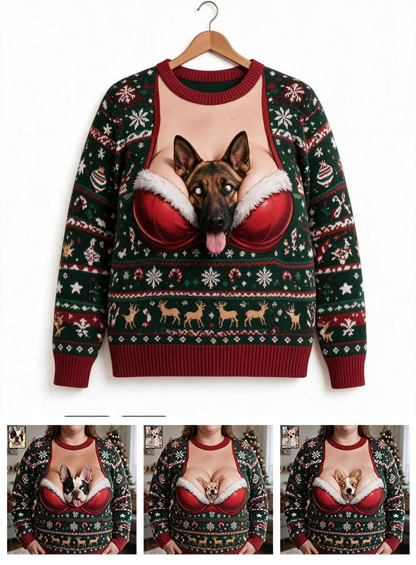 Custom Photo Christmas Black and Tan German Shepherd Ugly Sweater