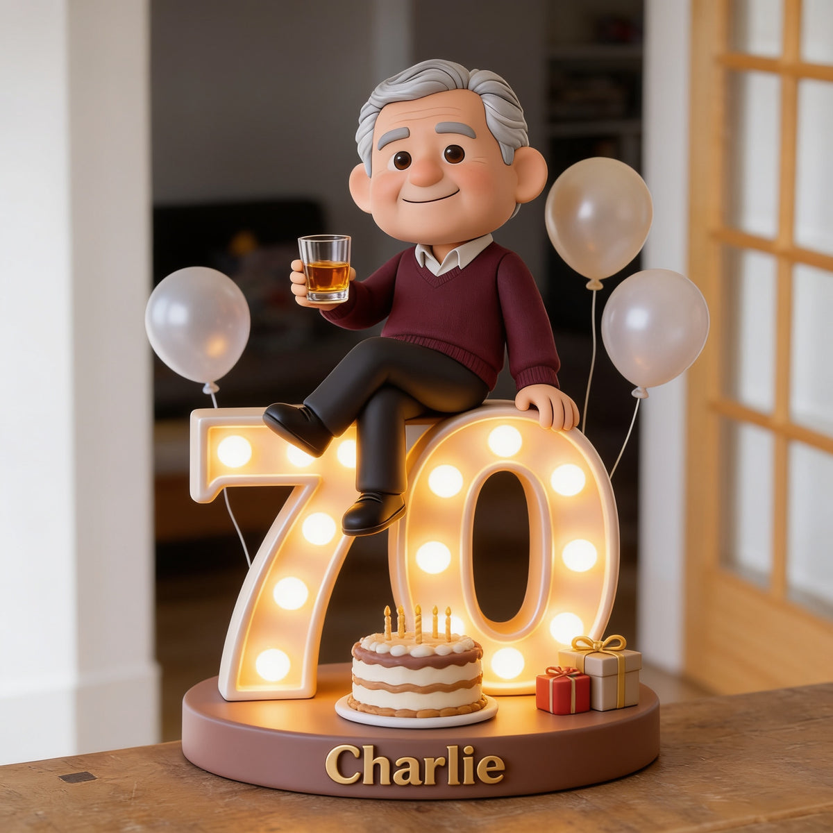 Personalized 70th Birthday Older Latino Man Custom Shaped Acrylic Plaque Gift for Dad Grandpa