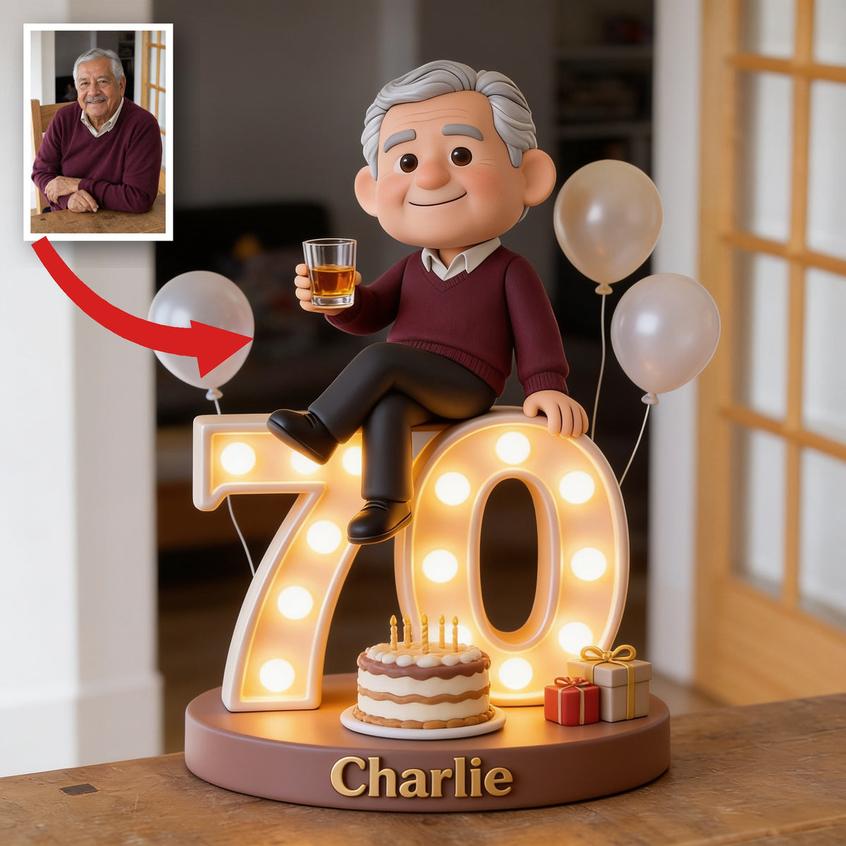 Personalized 70th Birthday Older Latino Man Custom Shaped Acrylic Plaque Gift for Dad Grandpa