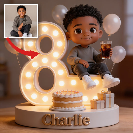 Personalized 8th Birthday Black Little Boy Custom Shaped Acrylic Plaque Gift