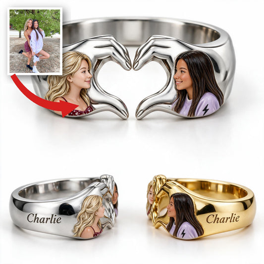 Personalized LGBT Anniversary Lesbian Couple Adjustable Heart Ring