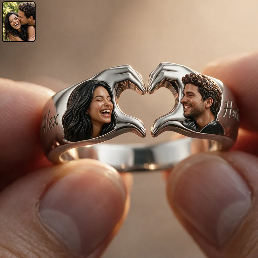 Personalized Wedding Anniversary Middle-Aged Latino Couple Hand Heart Ring