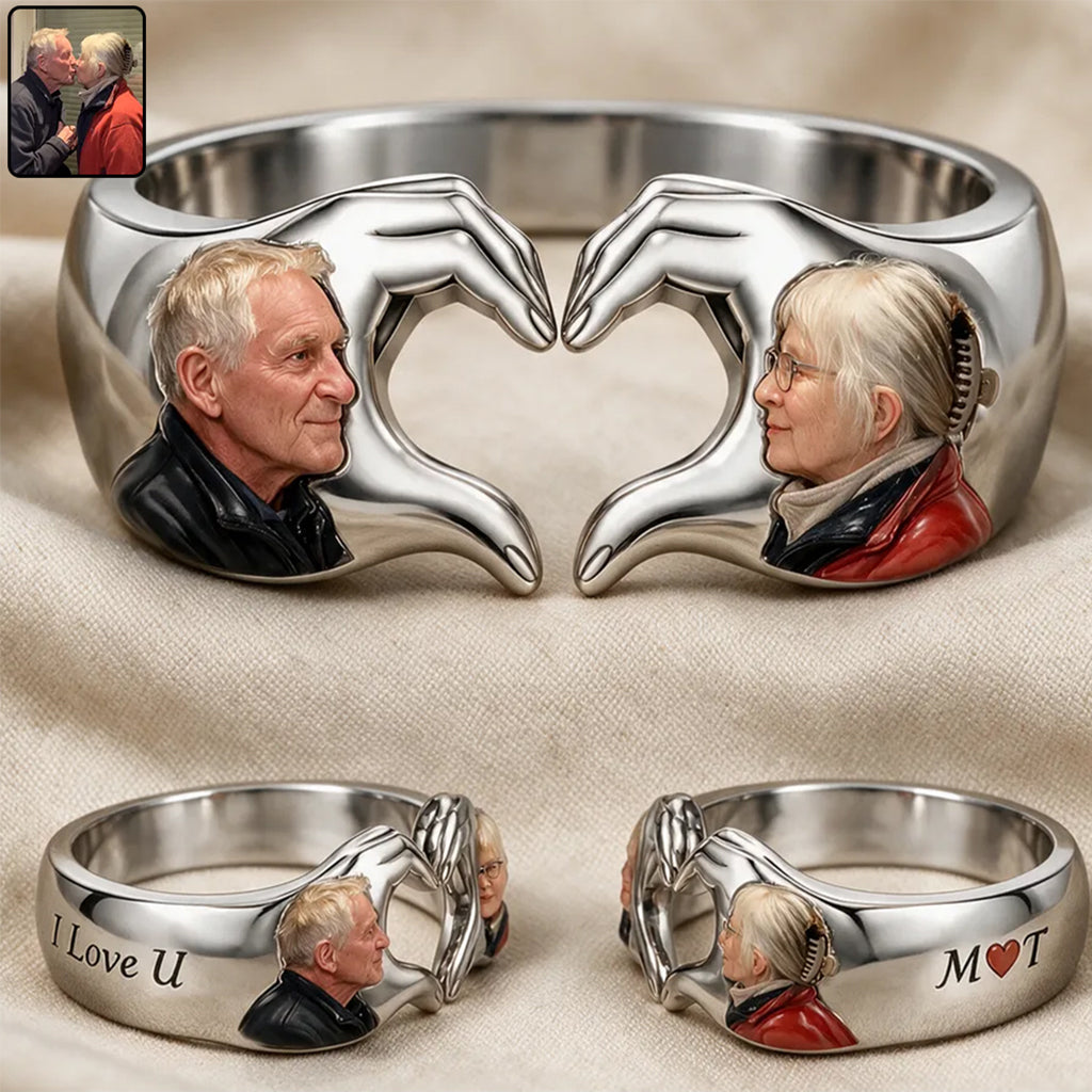 Personalized 5th Anniversary 2021 Black Couple Adjustable Heart Ring