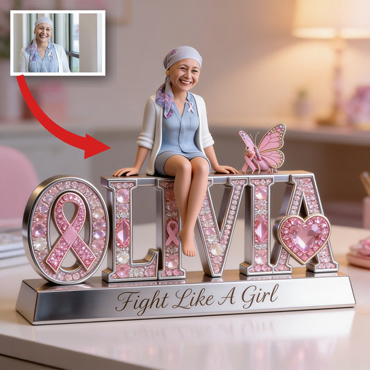 Custom Photo Breast Cancer Awareness Middle-Aged Breast Cancer Woman Acrylic Plaque Desk Decor