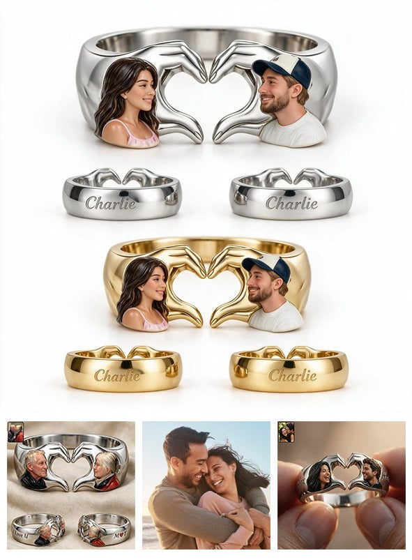 Personalized 5th Anniversary Latino Couple Hand Heart Adjustable Ring