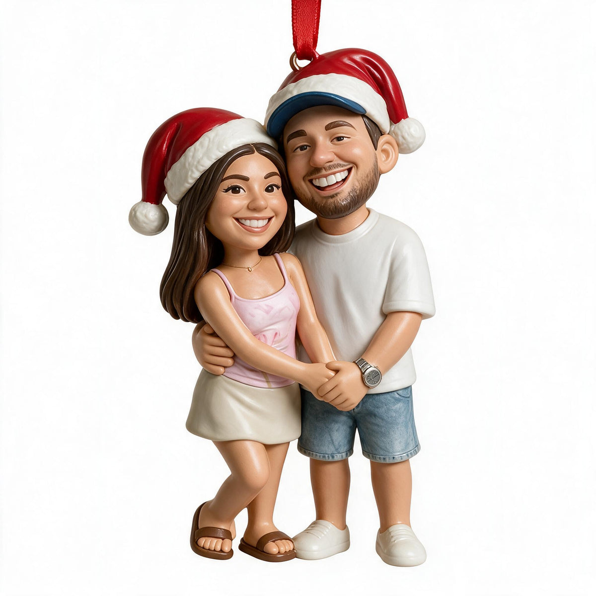 Custom Photo Christmas Latino Couple Caricature Ornament Keepsake Gift
