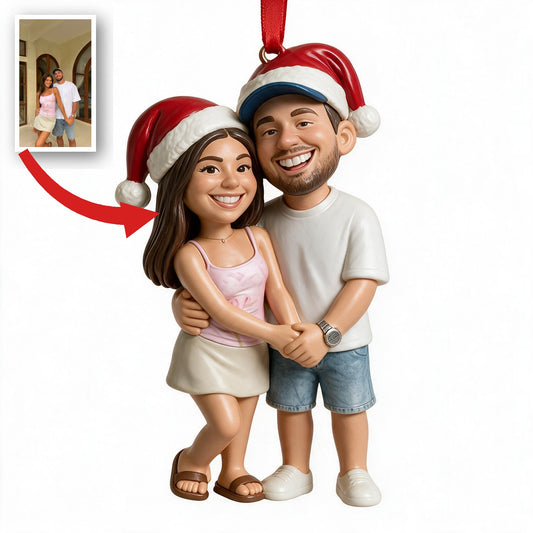 Custom Photo Christmas Latino Couple Caricature Ornament Keepsake Gift