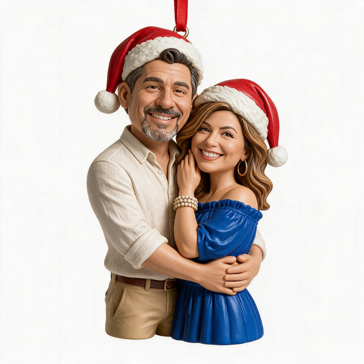 Custom Photo Christmas Middle-Aged Latino Couple Caricature Ornament Gift