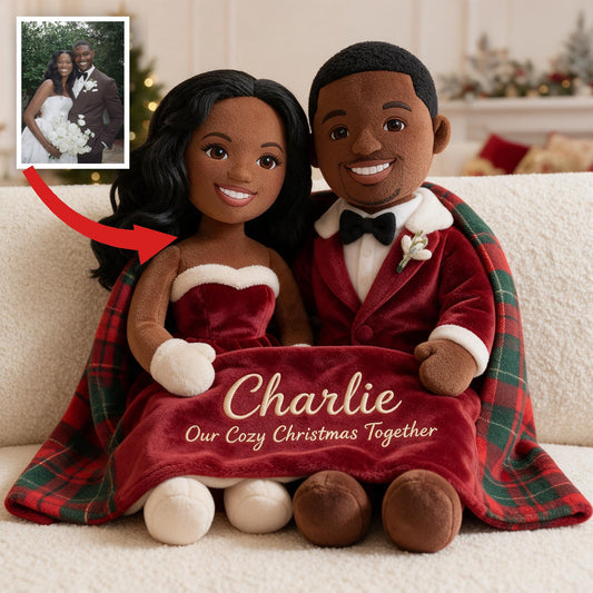 Personalized Christmas Black Couple Premium Faux Fur Pillow Wedding Gift