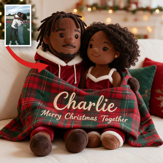 Personalized Christmas Black Couple Faux Fur Pillow, Unique Couple Holiday Gift