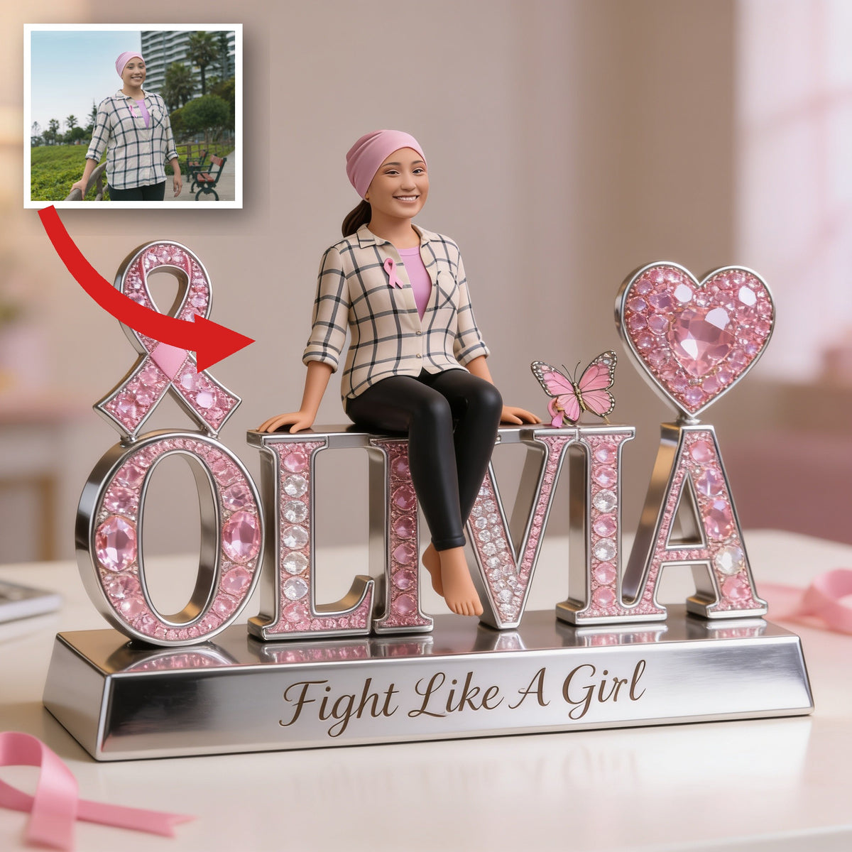 Custom Photo Breast Cancer Awareness Latina Breast Cancer Woman Shaped Acrylic Plaque