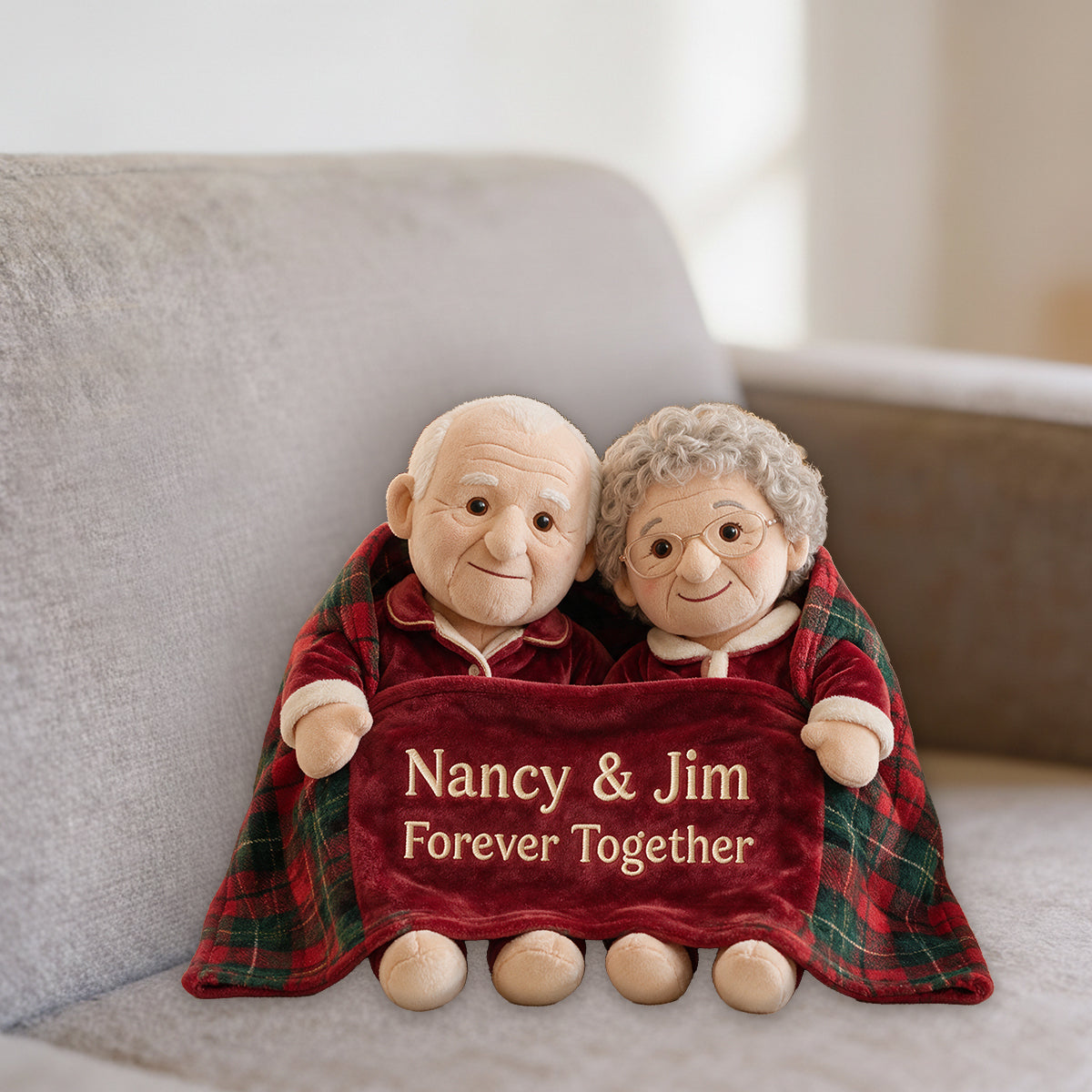 Personalized Christmas Couple Faux Fur Pillow Holiday Home Decor Gift