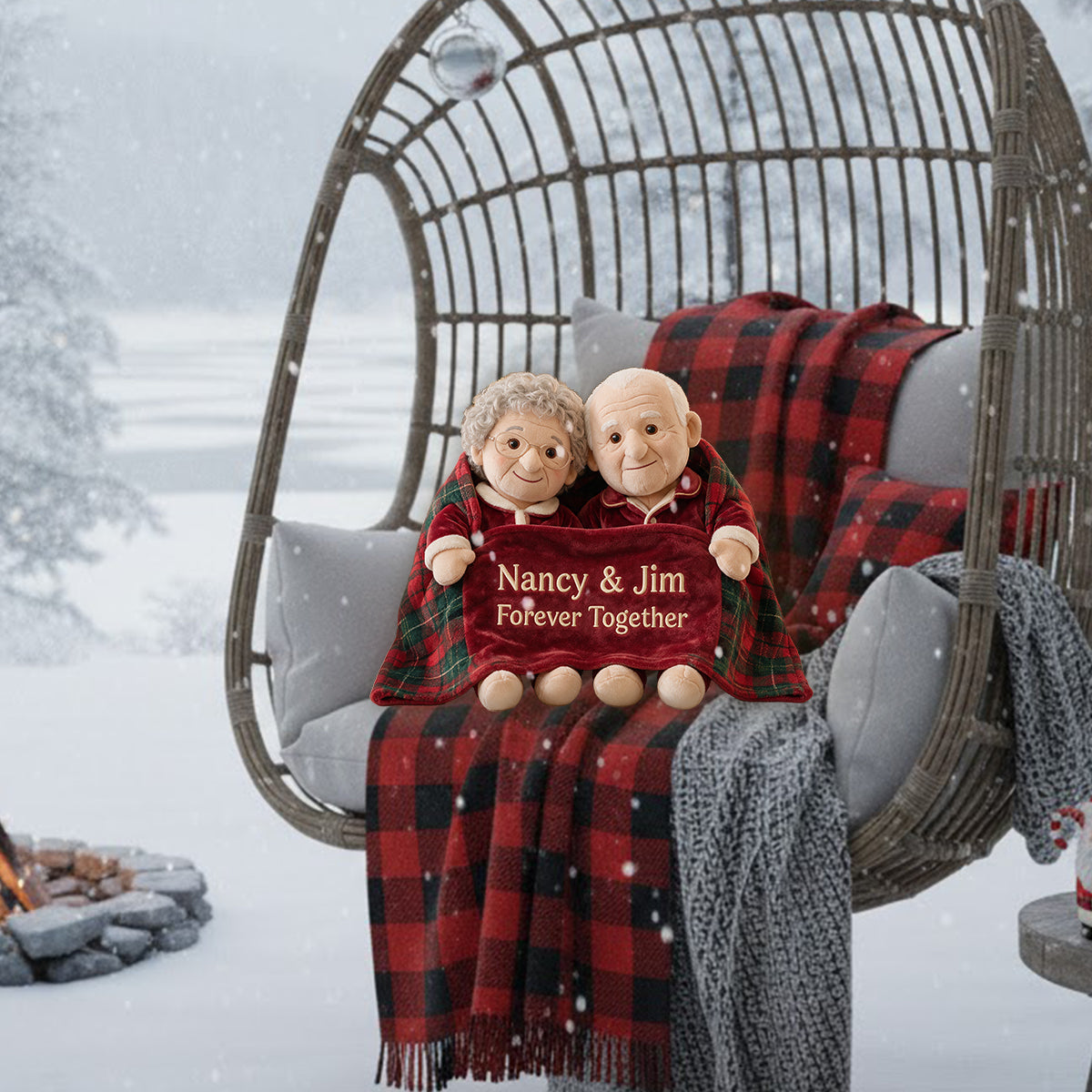 Personalized Christmas Black Couple Premium Faux Fur Pillow Wedding Gift