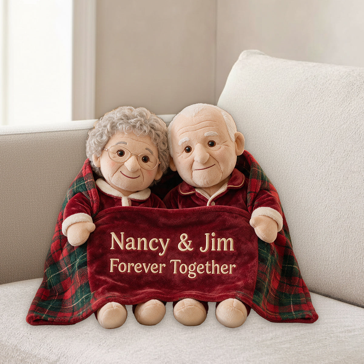 Personalized Christmas Gay Couple Faux Fur Pillow LGBT Holiday Gift