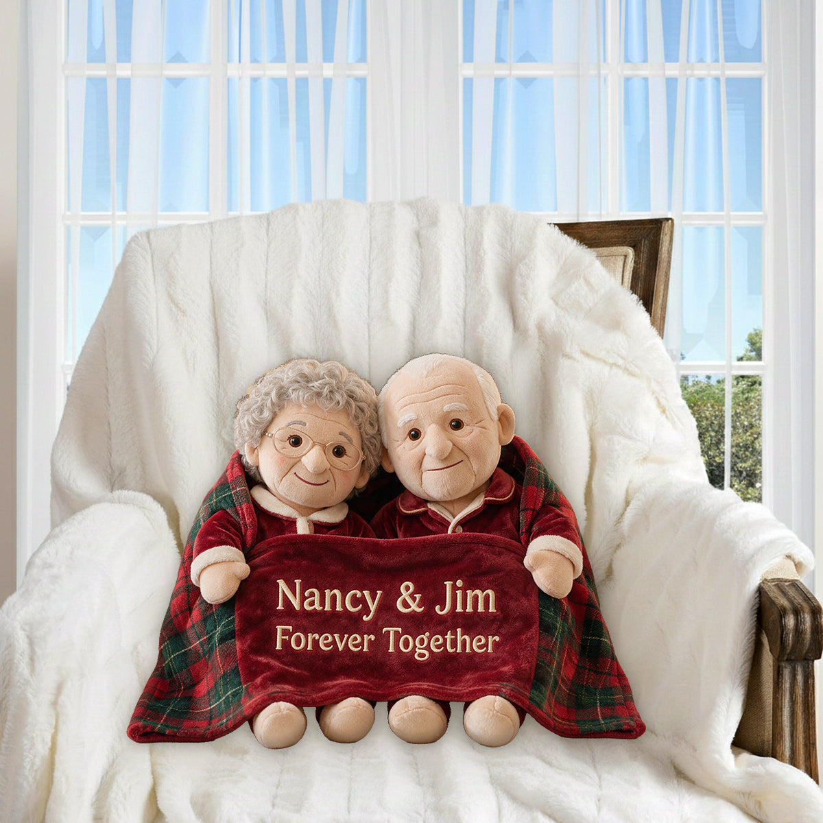 Personalized Christmas Middle-Aged Black Couple Faux Fur Pillow Gift