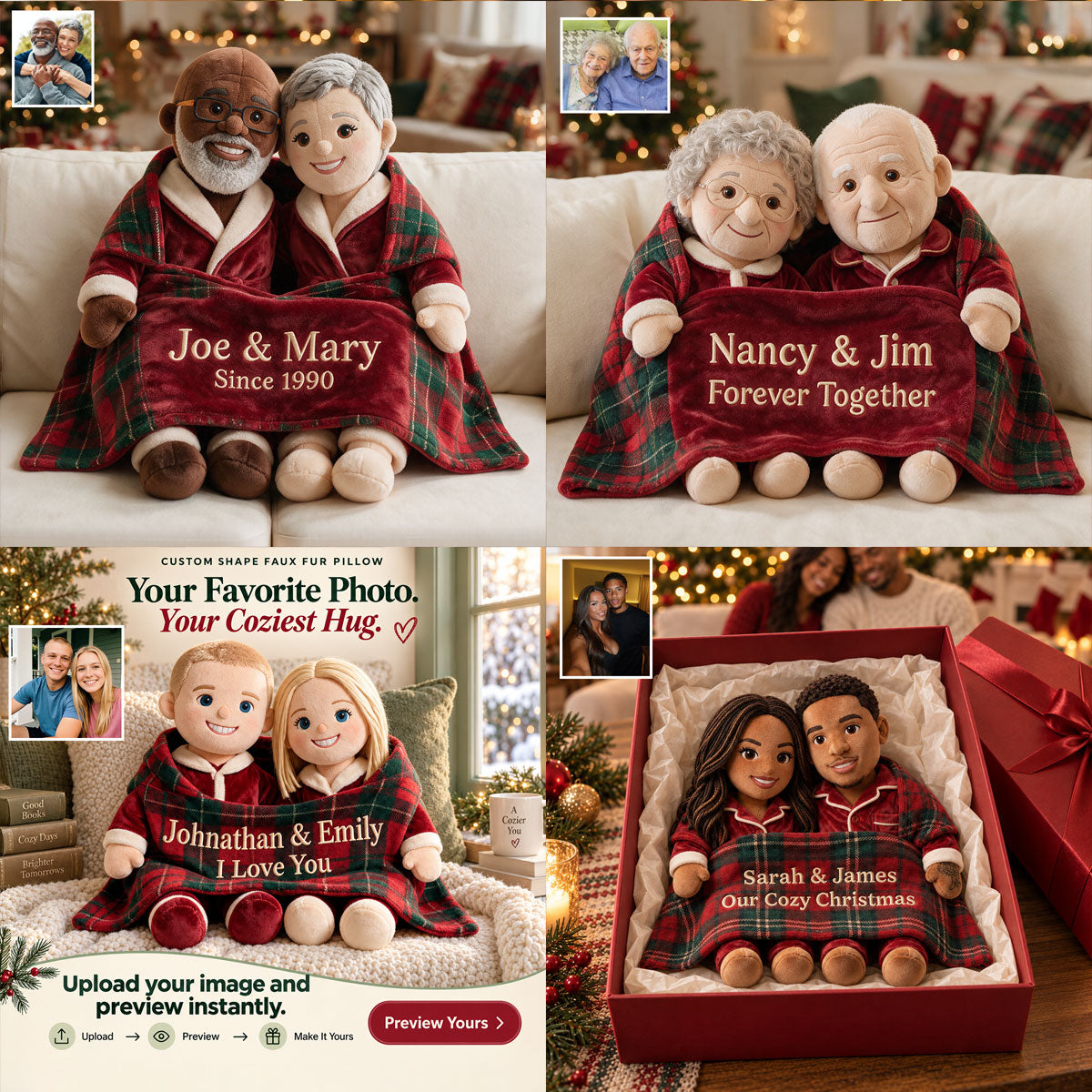 Personalized Christmas Middle-Aged Black Couple Faux Fur Pillow Gift
