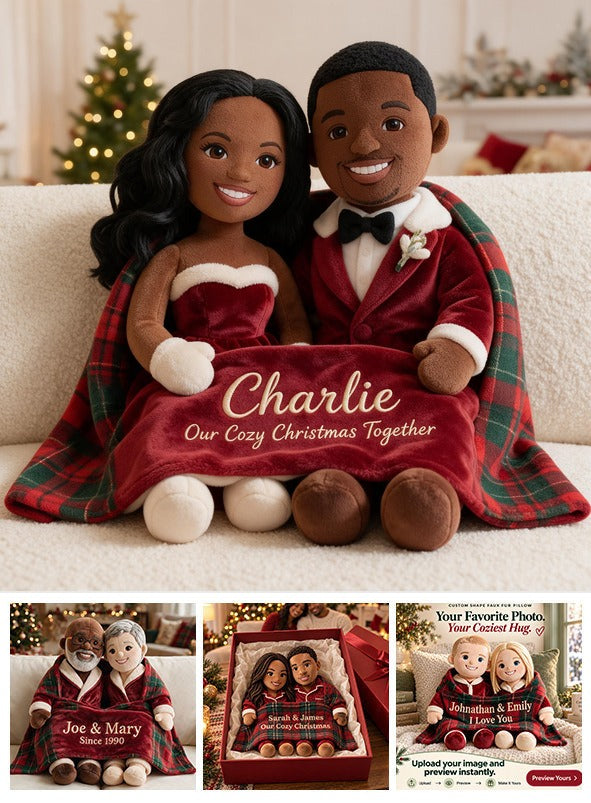 Personalized Christmas Black Couple Premium Faux Fur Pillow Wedding Gift