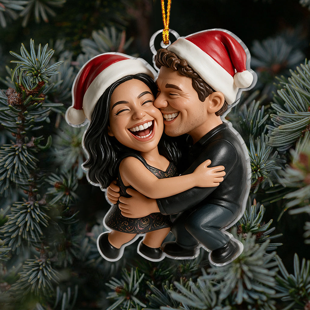 Custom Photo Christmas Older Black Couple Caricature Ornament, Grandparent Gift