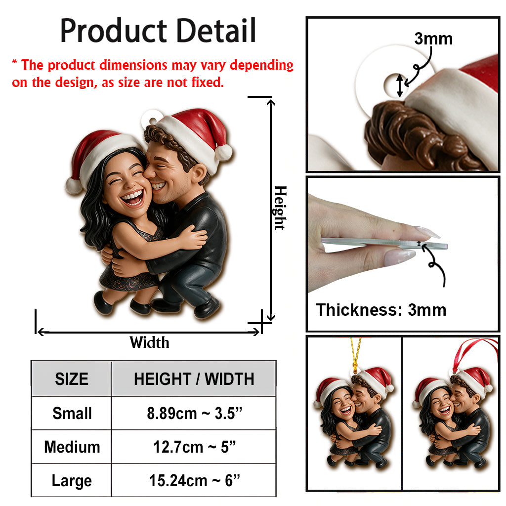 Custom Photo Christmas Middle-Aged Couple Caricature Ornament, Husband Wife Keepsake Gift