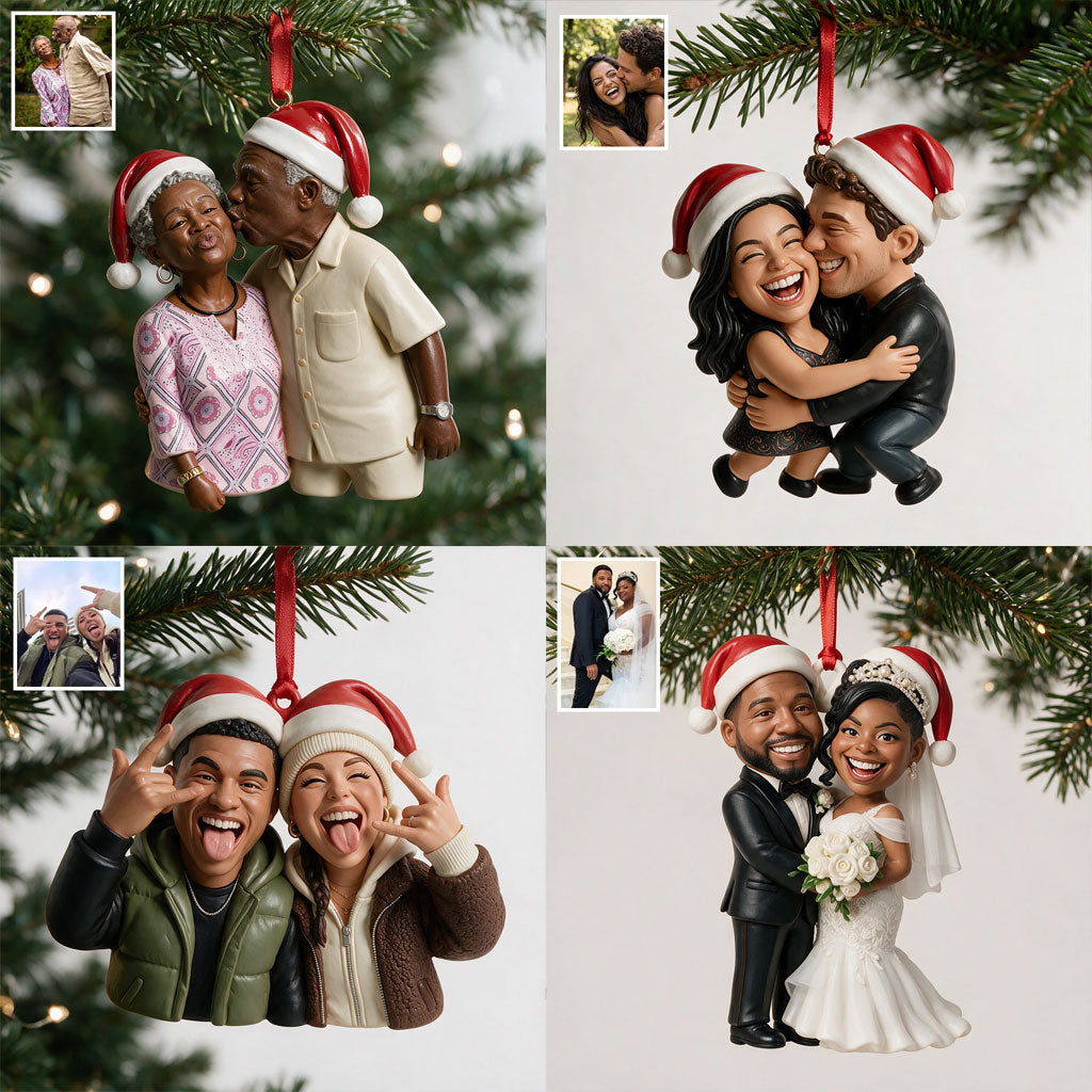 Custom Photo Christmas Latino Couple Caricature Ornament Keepsake Gift