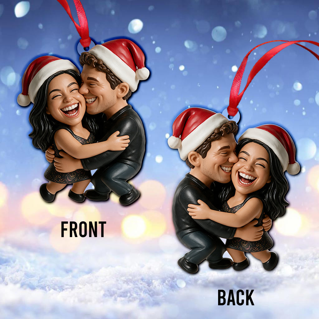 Custom Photo Christmas Black Couple Wedding Ornament