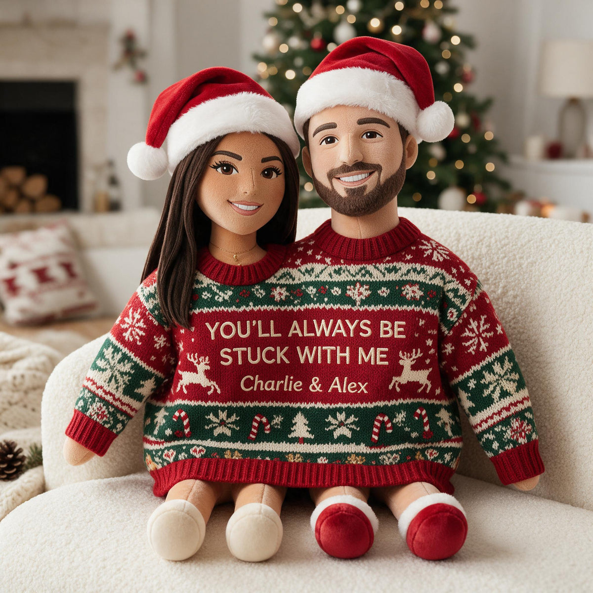 Custom Photo Christmas Latino Couple Faux Fur Pillow, Couple Holiday Gift