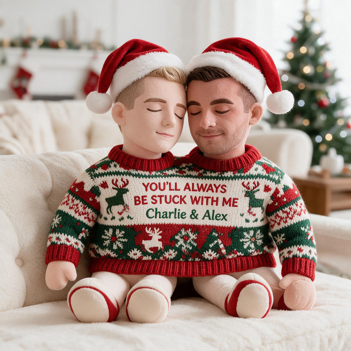 Custom Photo Christmas Gay Couple Faux Fur Pillow, LGBT Couple Home Decor Gift