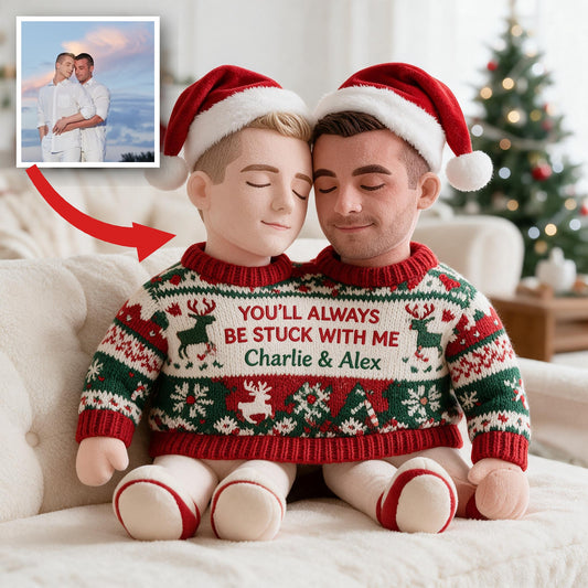 Custom Photo Christmas Gay Couple Faux Fur Pillow, LGBT Couple Home Decor Gift