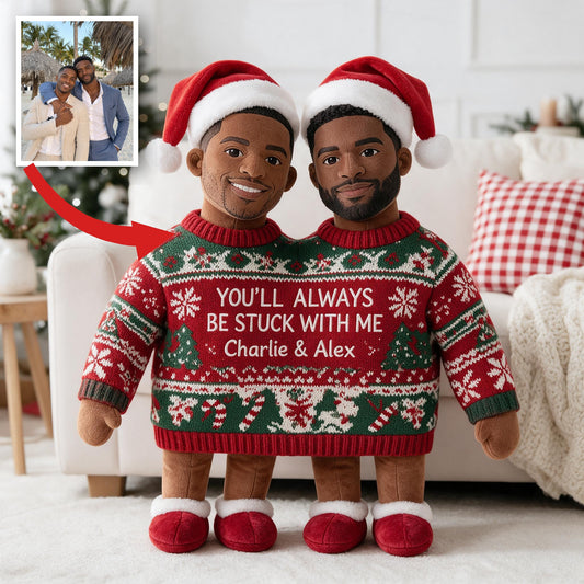 Custom Photo Christmas Black Gay Couple Faux Fur Pillow LGBT Couple Gift