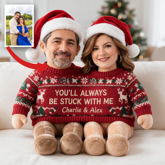Custom Photo Christmas Middle-Aged Latino Couple Faux Fur Pillow, Husband Wife Home Gift